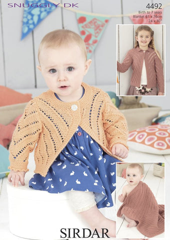 Round Neck and Flat Collared Cardigans and Baby Blanket in Sirdar Snuggly DK (4492)