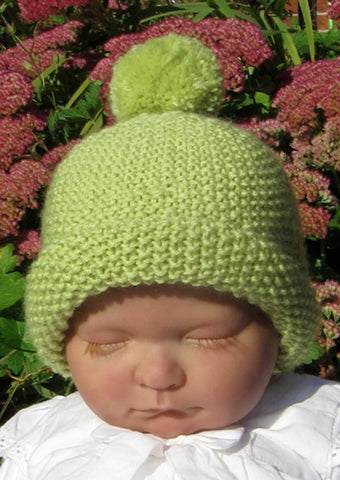 Baby Roll Brim Moss Stitch Bobble Beanie Hat by MadMonkeyKnits (413) - Digital Version