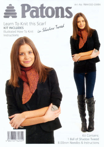 Patons Learn To Knit Scarf in Shadow Tweed