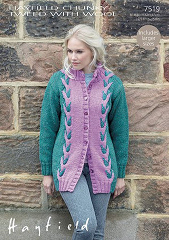 Stand Up Neck Coat in Hayfield Chunky Tweed (7519)