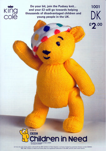Children in Need Pudsey Bear Knitted in King Cole DK (1001)