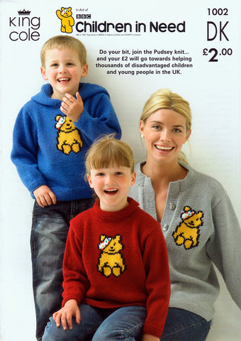 Children in Need Pudsey Bear Sweaters and Cardigan Knitted in King Cole DK (1002)