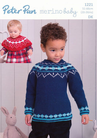Fairisle Shoulder Warmer and Sweater in Peter Pan Merino Baby DK (P1221)