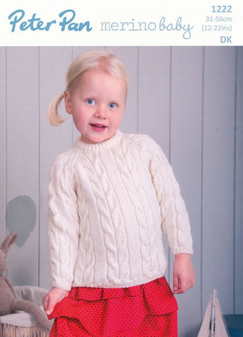 Raglan Sweaters with Ribbed or Rolled Edges in Peter Pan Merino Baby DK (P1222)