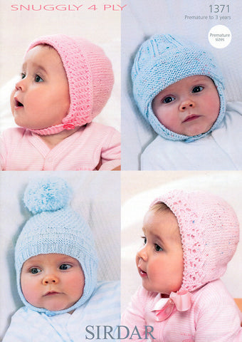 Baby's Bonnets and Helmets in Sirdar Snuggly 4 Ply (1371)
