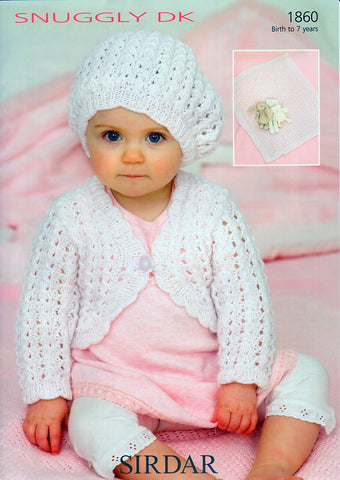 Baby Girls Cardigan, Beret and Blanket in Sirdar Snuggly DK (1860)