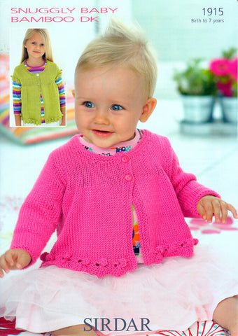Baby and Girls Round Neck Cardigans in Sirdar Snuggly Baby Bamboo DK (1915)