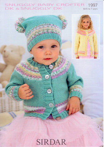 Round Neck Cardie and T Bag Hat in Sirdar Snuggly Baby Crofter DK and Snuggly DK (1997)