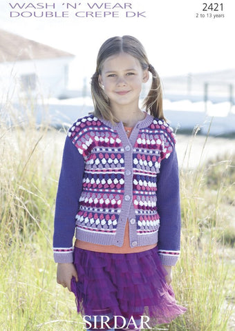Girl’s Multi Coloured Round Neck Cardigan in Sirdar Wash n Wear Double Crepe DK (2421)
