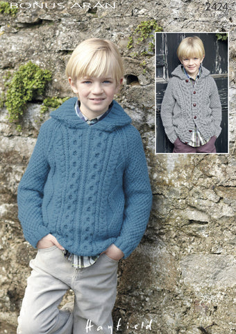 Boys hooded Raglan Sweater and Cardigan in Hayfield Bonus Aran (2424)