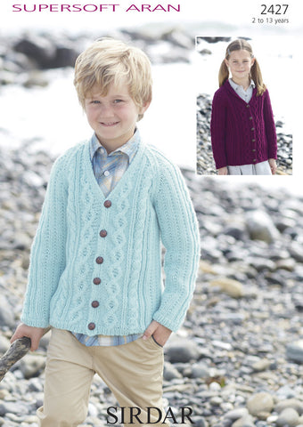 Boys & Girls V Neck and Shawl Collared Cardigans in Sirdar Supersoft Aran (2427)