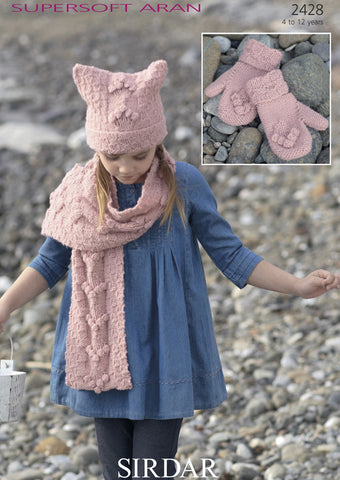 T-Bag Hat, Scarf and Mittens in Sirdar Supersoft Aran (2428)