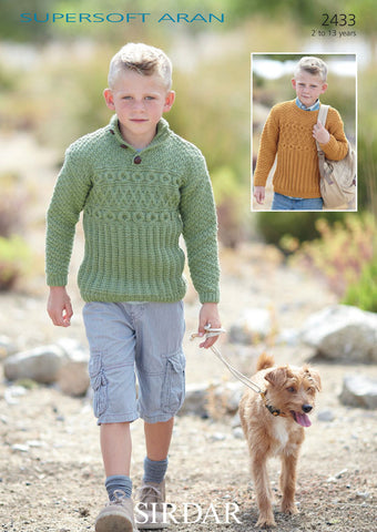 Boy's Round Neck and S.U.N Sweaters in Sirdar Supersoft Aran (2433)