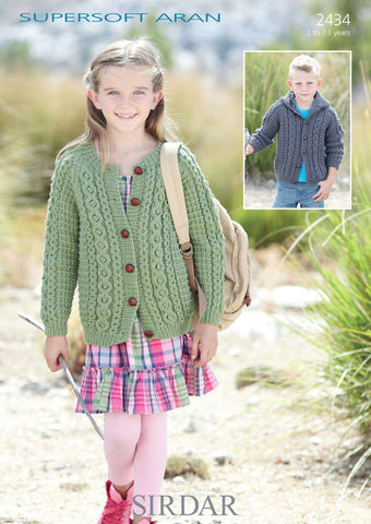 Girls Round Neck and Boys Hooded Cardigans in Sirdar Supersoft Aran (2434)