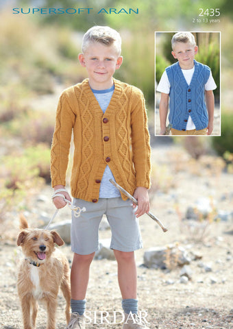 Boys V Neck Cardigan and Waistcoat in Sirdar Supersoft Aran (2435)