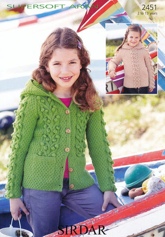 Girls Hooded Sweater and Jacket in Sirdar Supersoft Aran (2451)