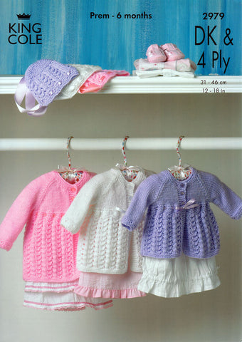 Matinee Coat and Bonnet in King Cole DK & 4 Ply (2979)