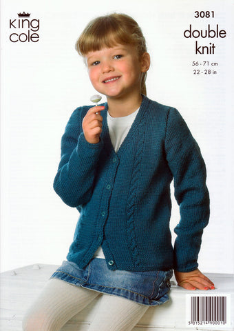 Lace and Cable Pattern Cardigan Sweater in King Cole Merino Blend DK (3081)