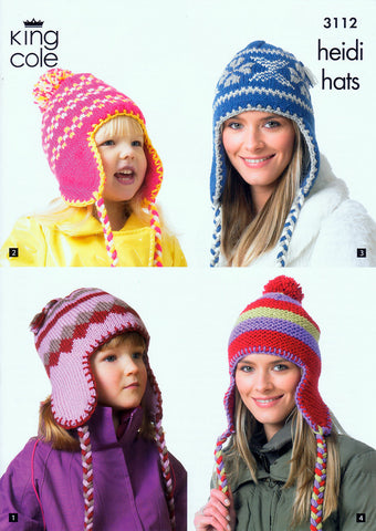 Heidi Hats in King Cole DK, Aran and Chunky (3112)
