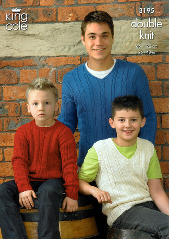 Cable & Rib Sweaters & Slipover in King Cole Bamboo Cotton DK (3195)