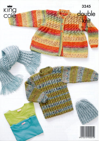 Sweater, Cardigan, Hat & Scarf in King Cole DK (3245)