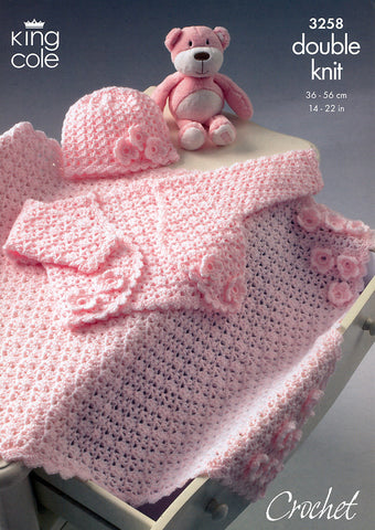 Bolero, Hat & Pram Blanket in King Cole DK (3258)