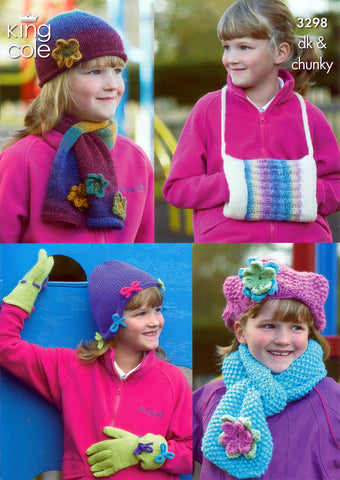 Girls Hats, Scarves, Gloves & Handwarmer in King Cole DK & Chunky (3298)