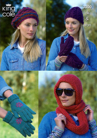 Ladies Hats, Mittens, Gloves and Snood in King Cole DK and King Cole Aran (3300)