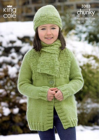 Long and Short Jackets, Hat and Scarf in King Cole Comfort Chunky (3303)