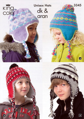 Children's Unisex Hats in King Cole DK and Aran (3345)
