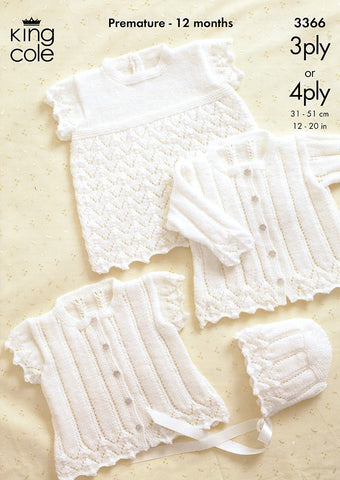 Cardigans, Bonnet and Angel Top in King Cole 3 Ply and 4 Ply (3366)