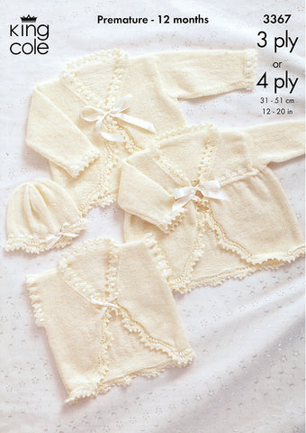 Boleros, Matinee Coat and Hat in King Cole 3 Ply and 4 Ply (3367)