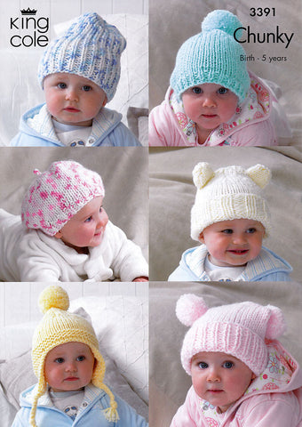 Children's Hats in King Cole Comfort Chunky (3391)