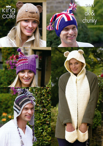 Adults Novelty Hats in King Cole DK and King Cole Chunky (3441)