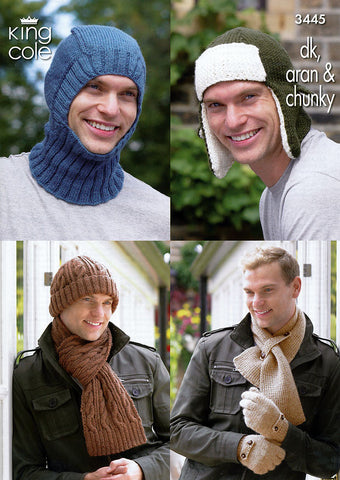 Men's Hats, Balaclava, Scarves & Hats in King Cole DK, Aran and Chunky (3445)
