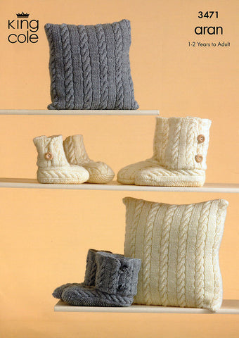 Knitted Slippers and Cushions in King Cole Aran (3471)