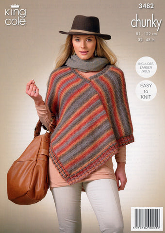 Square Poncho and Pointed Poncho in King Cole Riot Chunky (3482)
