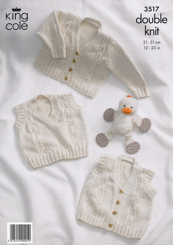 Cardigan, Waistcoat and Slipover in King Cole Cottonsoft DK (3517)