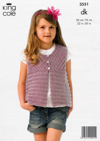 Girl's Jacket and Waistcoat in King Cole DK (3551)