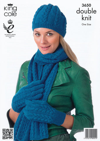 Hats, Scarves and Gloves in King Cole Merino Blend DK (3650)