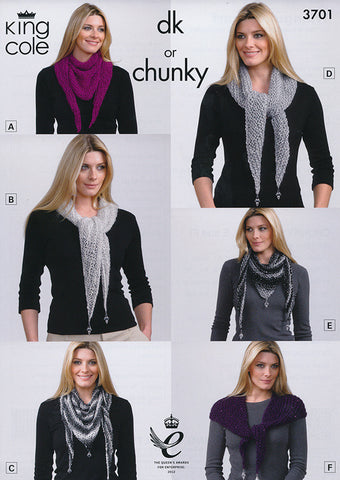 Triangular Scarf in King Cole DK and Chunky (3701)