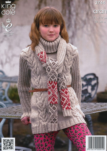 Tunic, Coat and Scarf in King Cole Fashion Aran (3744)