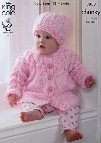 Coat, Sleeveless Coat, Sweater and Hat in King Cole Chunky (3858)