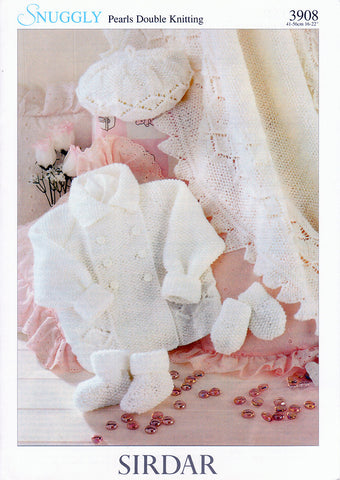 Coat, Blanket, Beret, Mittens & Bootees in Sirdar Snuggly Pearls DK (3908)