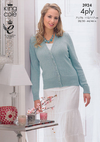 Cardigan and Top in King Cole Bamboo 4Ply (3924)