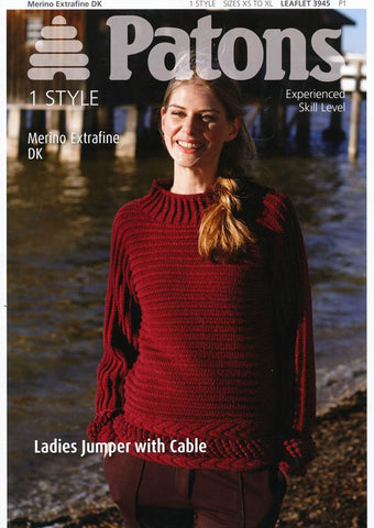 Ladies Jumper with Cable in Patons Merino Extrafine DK (3945)