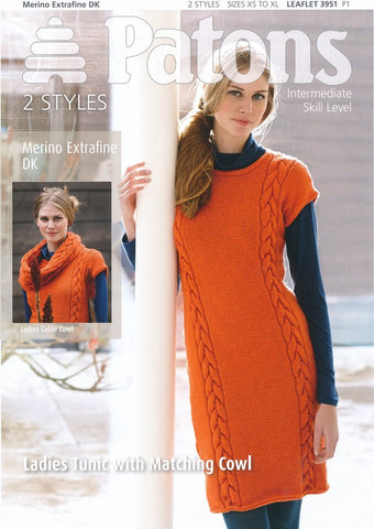 Ladies Tunic and Cowl in Patons Extrafine Merino DK (3951)