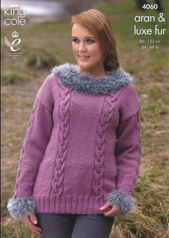 Sweater, Cowl and Hat in King Cole Aran and King Cole Luxe Fur (4060)