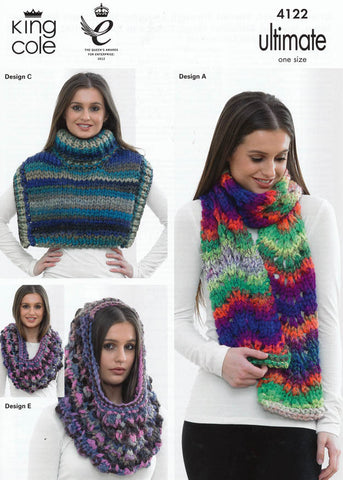 Chevron Scarf, Shoulder Wraps, Cowl and Slouchy Hat in King Cole Ultimate Super Chunky (4122)