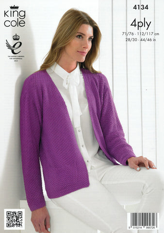 Ladies Edge to Edge Jacket and Sweater in King Cole Bamboo 4 Ply (4134)